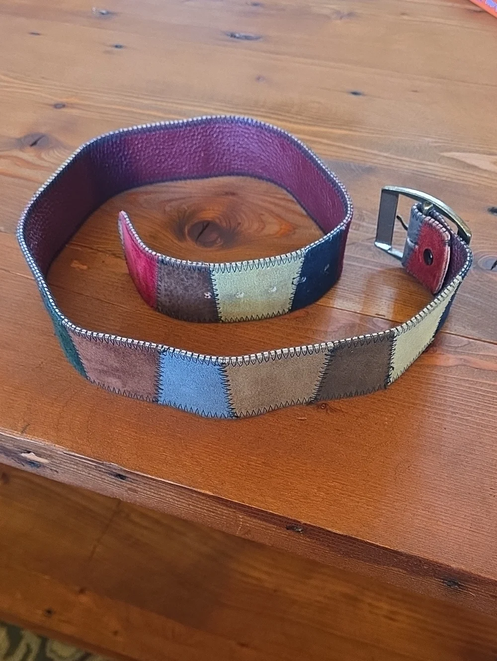 Vintage Patchwork Leather Suede Belt